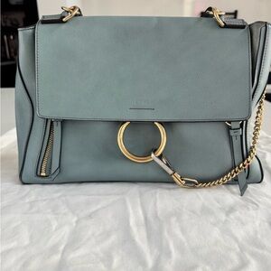 Chloé Blue Leather Handbag with Gold Accents